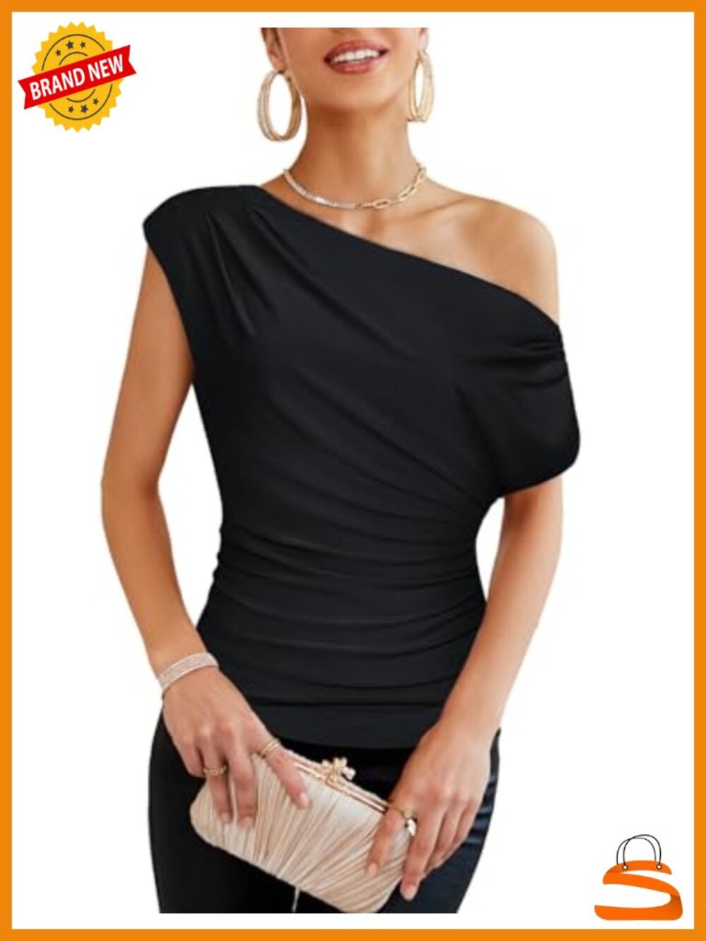 One Shoulder Sequin Top Ruched Asymmetrical Party Blouse